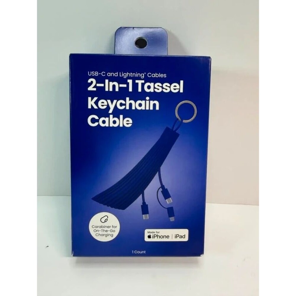 2‑in‑1 Tassel Keychain Charging Cable USB‑C & Lightning